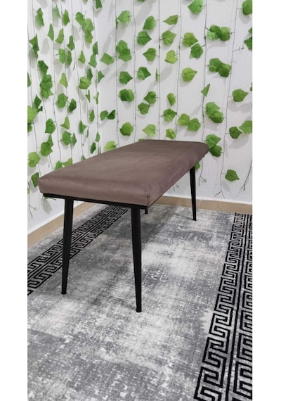 Özcan Metal Siyah Metal Ayaklı Metal Kasalı Bench Mutfak Salon Antre Yatak Odası Balkon Puf Bank Kahverengi