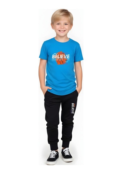 Fyk Kids Erkek Çocuk Mevsimlik Believe Baskılı Alt-üst Takım Mavi