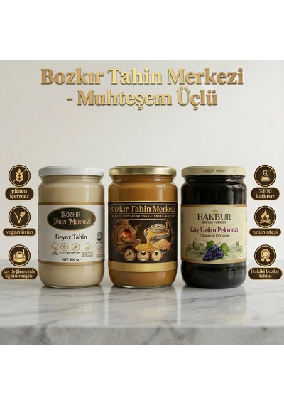 Bozkır Tahin Merkezi Muhteşem Üçlü Beyaz Tahin-altın Susam Tahin-köy Pekmezi Doğal&katkısız