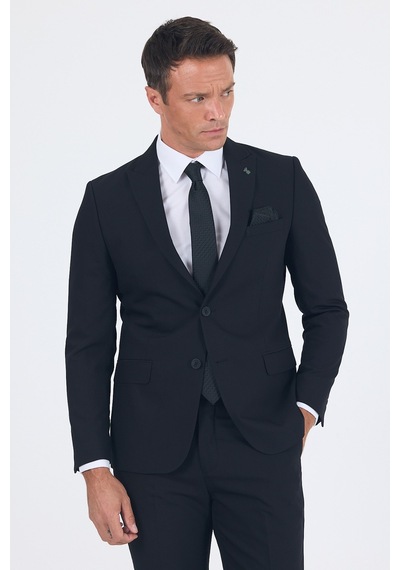 İmza Siyah Kırlangıç Yaka 6 Drop Slim Fit Tam Astar Esnek Takım Elbise 1001260011