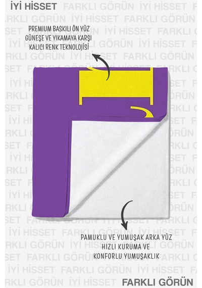 Amar Yazılı Tipografik Plaj Havlusu - Mor Sarı Minimalist Havuz Deniz Hızlı Kuruyan Mikrofiber Havlu Kıyı Papatya
