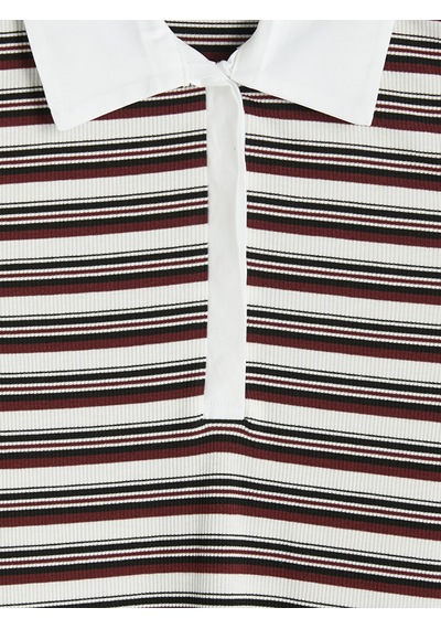 Lcw Everyday Siyah Polo Yaka Çizgili Elbise