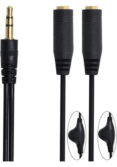 Navidata 3.5 Mm Stereo Ses Kontrollü Kulaklık Çoklayıcı Aux Kablo