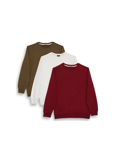 Tudors Erkek 3'lü Haki-beyaz-bordo Relax Fit Rahat Kesim %100 Pamuk 2 İplik Bisiklet Yaka Sweatshirt-41613 Çok Renkli
