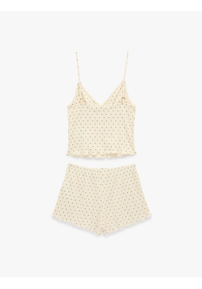Koton Pamuklu Askılı Şortlu Puantiyeli Pijama Takımı Pembe 6slk40153mk