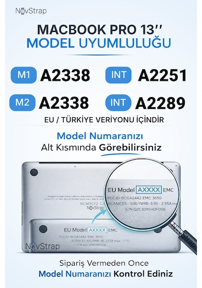 Novstrap Apple Uyumlu MacBook Pro 13 İnc M1 M2 A2338 A2289 A2251 İle Uyumlu Türkçe Q Siyah Klavye Koruyucu Kılıf