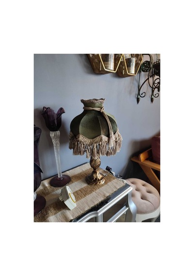 Klasik Abajur Yeşil Şapka Bronz Ayak 51cm.
