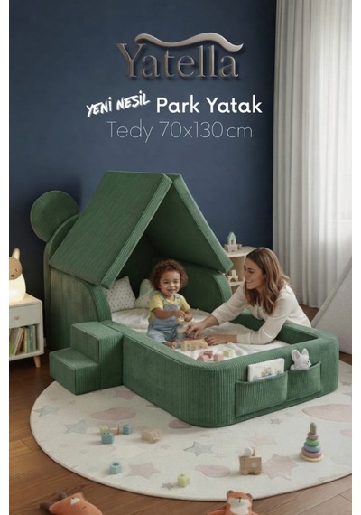 Yatella Luxury Tedyy Baza Ve Başlıklı Montessori Full Sünger Yatak Seti 70 X 130 Gri