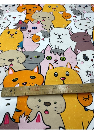 Enesar Home Kedi Desenli Kumaş Kırlentlik Döşemelik Kumaş Dijital Baskı 100 x 140 cm