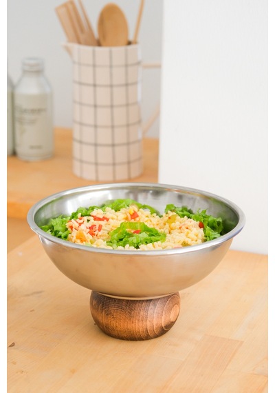 Ahşap Ayaklı Metal 22 Cm Salata Kısır Meyve Sunum Kasesi Gümüş - 682976629 Gümüş