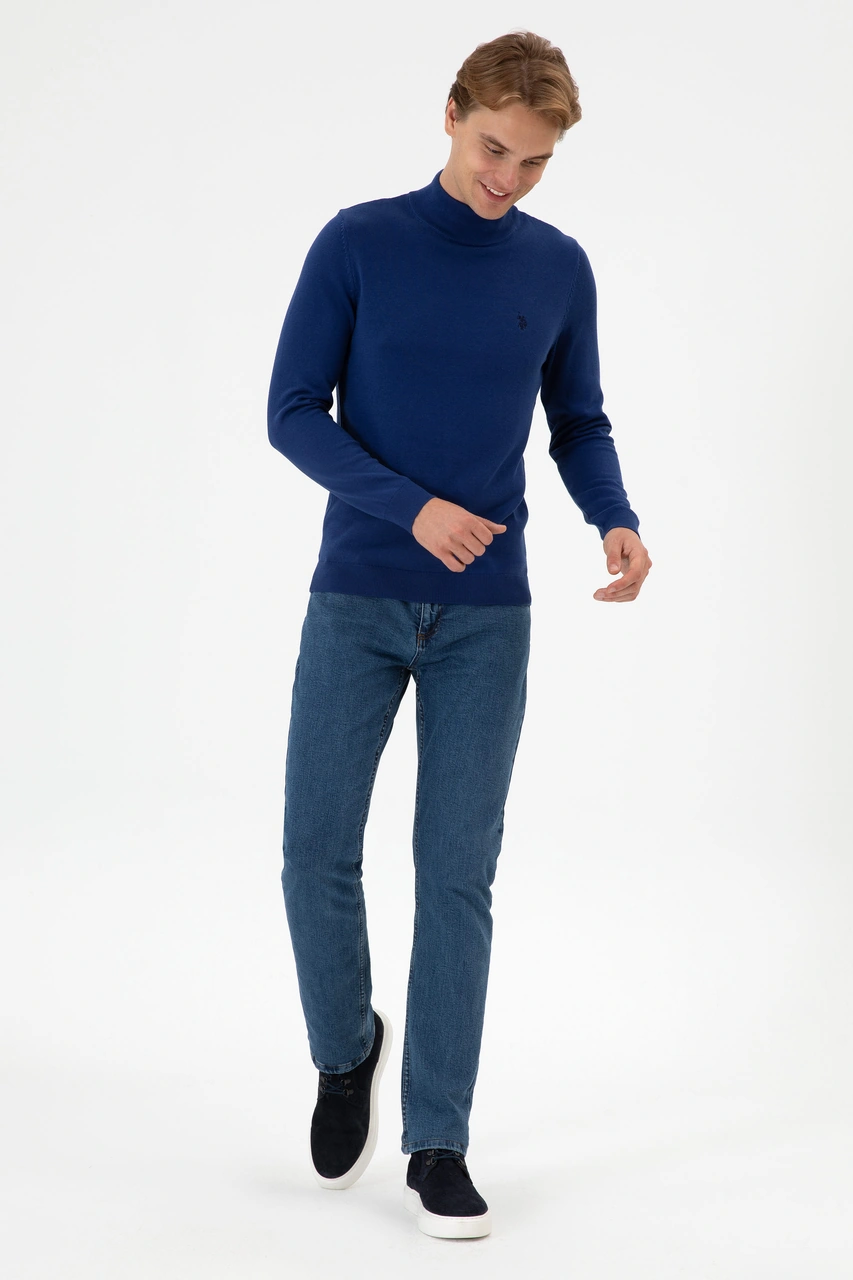 U.S. Polo Assn. Erkek Slim Fit Boğazlı İndigo Basic Kazak 50313712-VR028