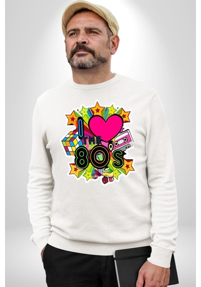 80leri Seviyorum Kaset Ve Özel Hediye Unisex Beyaz Sweatshirt Beyaz