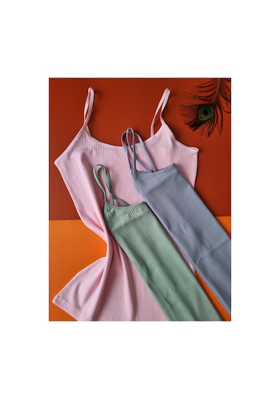 Demirsa Boutique Pamuklu Fitilli İp Askılı Çağla Yeşil, Pembe Ve Mavi Renk Ribana Kadın Atlet 3'lü Pembe-yeşil-mavi Demirsa Boutique Pamuklu Fitilli İp Askılı Çağla Yeşil, Pembe Ve Mavi Renk Ribana Kadın Atlet 3'lü Pembe-yeşil-mavi