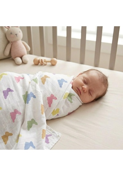 Lexroo % 100 Pamuk Müslin Bebek Örtüsü - Rainbow Lapin 70x70 Cm Muslın-ral-007070 Çok Renkli