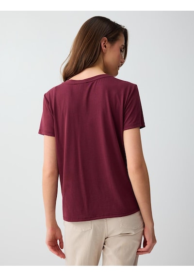 Jimmy Key Bordo V Yaka Kısa Kollu Modal Örme Tişört 6sw275489562