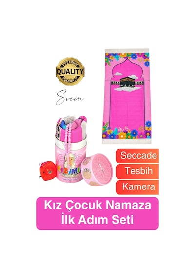 Özel Üretim Kız Çocuk Namaza İlk Adım Seccade Tesbih Seti Kızımın Seccadesi Oyuncak Hazırlık  Standart Standart