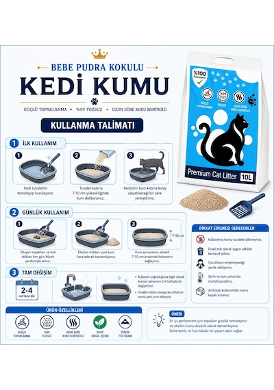 Cat Litter 20 Lt Bebe Pudara Kokulu Kedi Kumu Tozsuz Topaklanan Koku Hapseden Doğal Kedi Kumu