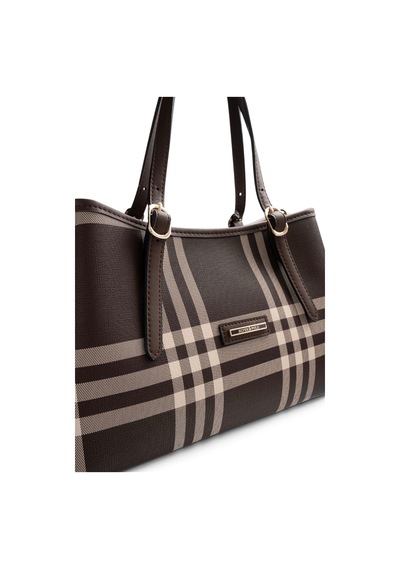 Silver & Polo Silver Polo Kahve - Kahve Çizgili Ekose Kadın El Çantası Sp1252 Kahverengi