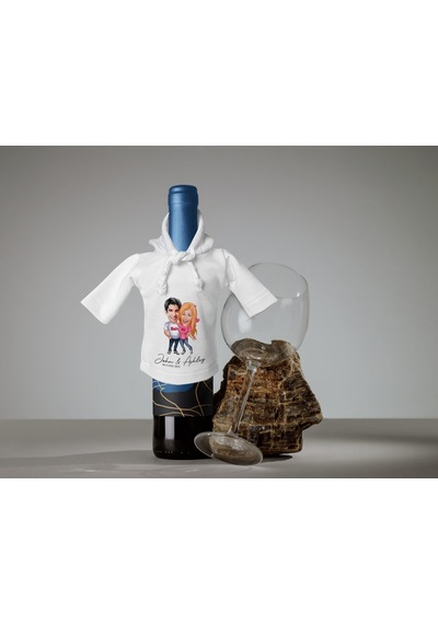 Bk Gift Kişiye Özel Sevgililer Karikatürlü Mini Beyaz İçki Şişesi Tişörtü , Ev Bar Dekoru, Viski, Şarap, Votka, Rakı Şişesi Tişörtü, Ev Barı-15