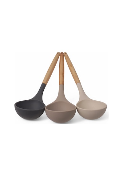 Deconox Bambu Saplı Silikon Kepçe, Bambu Uzun Silikon Çorba Ve Sos Kepçesi 27cm 3 Renk Seçenekli Taba