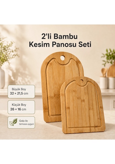 2'li Bambu Kesim Panosu Seti Çok Renkli