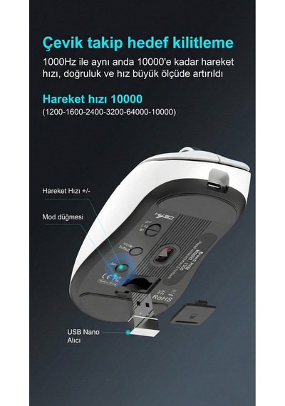 T700 Makrolu Kablosuz Oyuncu Mouse- 3 Modlu Kullanım-500 Mah Batarya Diğer