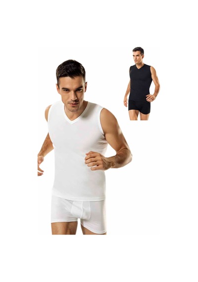 2'li Paket V Yaka 0 Kol Erkek Fanila Karışık Renk