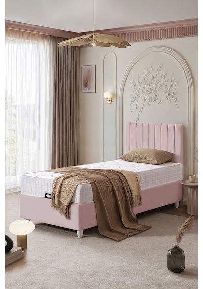 İkili Baza Seti, Alessa Tek Kişilik Baza Başlık Seti - Pembe 90 x 190 CM