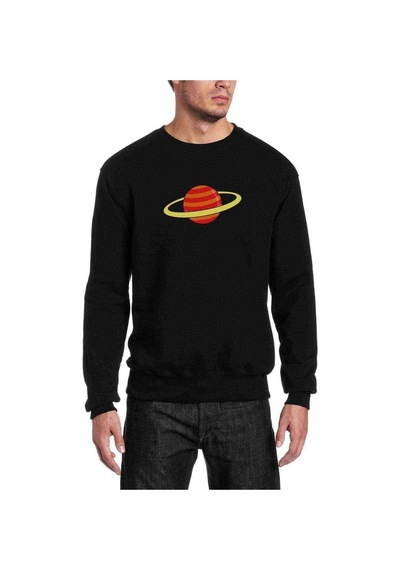 Saturn Baskılı Siyah Erkek Örme Sweatshirt (528967481)