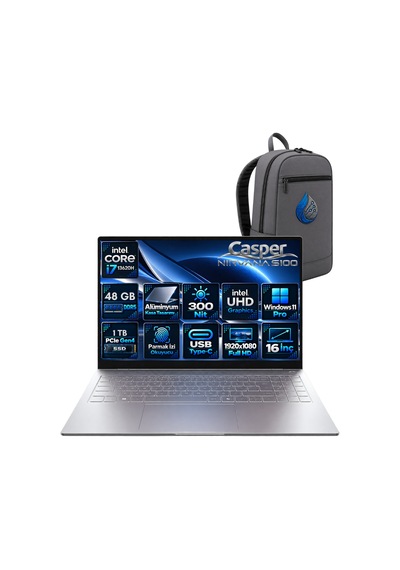 Casper Nirvana S100 S100.1362-BF00XRNP22 i7-13620H 48 GB 1 TB SSD 16'' W11P FHD Dizüstü Bilgisayar