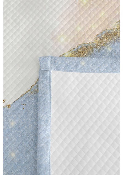 Mavi Geometrik Modern Genç Odası Tek Kişilik Pike Takımı-beyaz Gold 160x220 Cm Kapitone Yatak Örtüsü Narin Kahve Uyumu