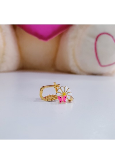İpsli Mineli Papatyalı Ve Pembe Kelebekli Gümüş Çocuk Küpesi