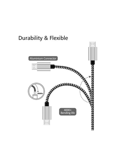 Micro-usb Hızlı Şarj Kablosu, 1 Metre, 2.1a, Kopmaz Naylon Örgülü Veri Kablosu, Samsung, Xiaomi Ve Micro-usb Girişli Tüm Cihazlar İle Uyumlu, 1 Yıl Garantili