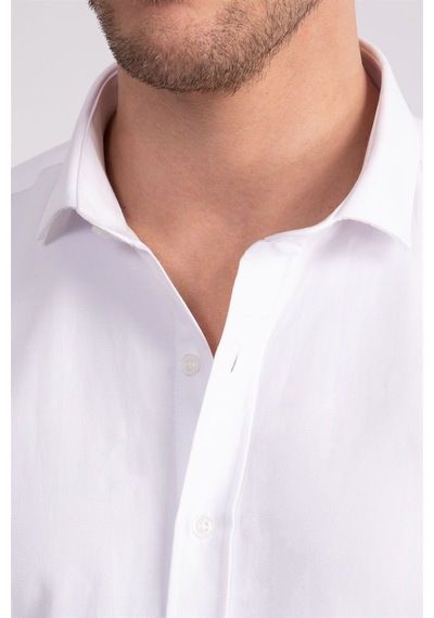 Tudors Modern Slim Fit Dar Kesim Armürlü Erkek Gömlek-22481 Beyaz
