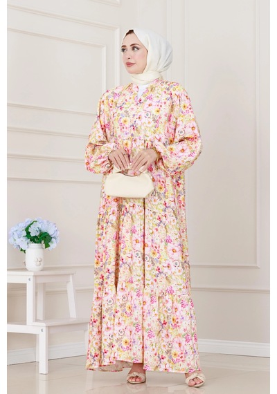 Sevitli Lilyum Çiçekli Elbise-pembe-5257 Pembe