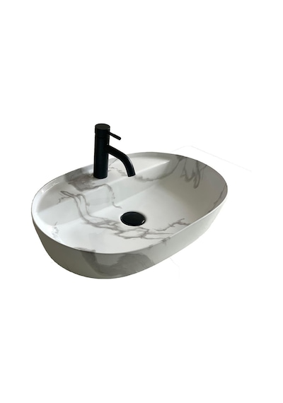 E-2114m1 Tezgah Üstü Lavabo Beyaz Mermer Desenli Gri