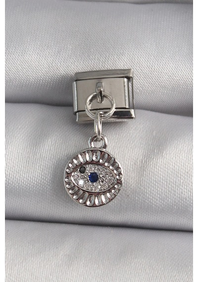Mey İthalat 316l Çelik Gümüş Renk Sallantı Zirkon Taşlı Göz Model Nomination Charm