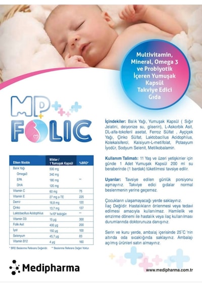 Mp Folic Multivitamin Mineral, Omega-3 Ve Probiyotik içeren Takviye Edici Gıda 30 Tablet