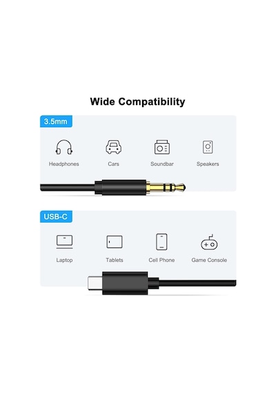 Teknetstore Samsung Xiaomi Uyumlu Aux Kablosu Type-c To Jack Çevirici Dönüştürücü Beyaz Bluetooth Gerektirmez