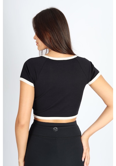 Soft&Basic Siyah-ekru Regular Fit Crop Basic Kadın 2'li Crop Tişört Beyaz