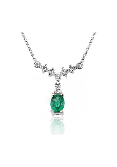 Pırlantalı Oval Zümrütlü Kolye