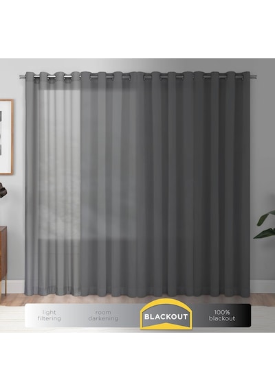 Andover Düz Üçlü Dokuma Termal Karartma Halkalı Yatak Odası İçin Perde 2 Panel , 106,68 Cm X 274,32 Cm, Kırmızı