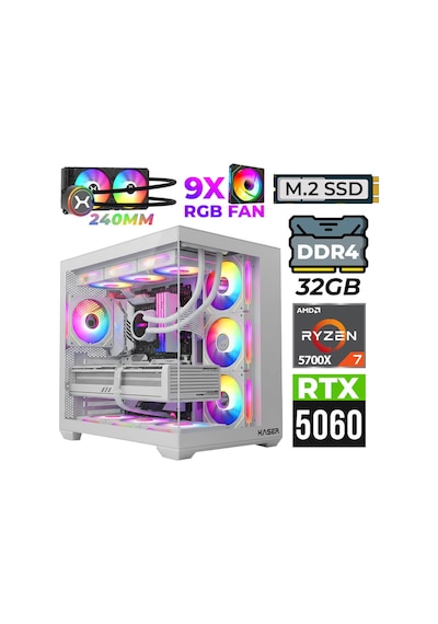 Xaser Nova X60 R7-5700X 32 GB 2 TB M.2 NVMe SSD 8 GB RTX5060 Free Dos Masaüstü Oyuncu Bilgisayarı