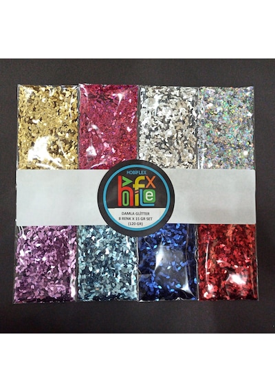 Glitter Damla Model Epoksi Reçine Süsleme Pulu Nail Art Makyaj Sim Set 15 Gram X 8 Renk 120 Gram