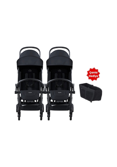 Bumprider Connect³ İkiz Bebek Arabası Black - Black & Yan Düzenleyici Çanta