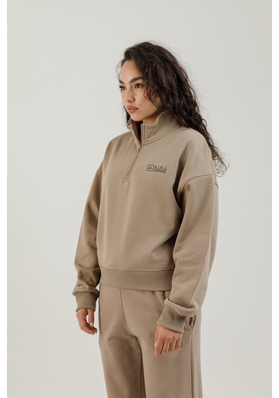 Airlife Bolder Fz.7 Yarım Fermuarlı Kadın Dik Yaka Sweatshirt Kahverengi