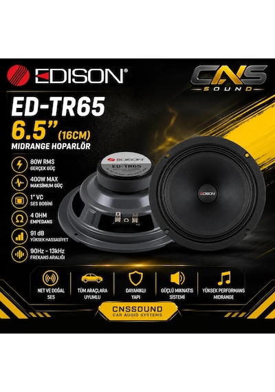 Edison Ed-tr65 6.5" 16 Cm Midrange Hoparlör 1" Vc 80w Rms 400w Max 4 Ohm