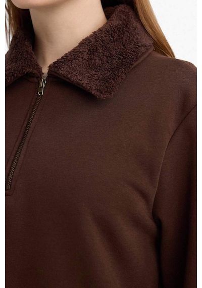 Defacto Regular Fit Fermuarlı Yaka İçi Yumuşak Tüylü Kalın Sweatshirt Tunik G3853ax25wnbn341 Kahve-bn341