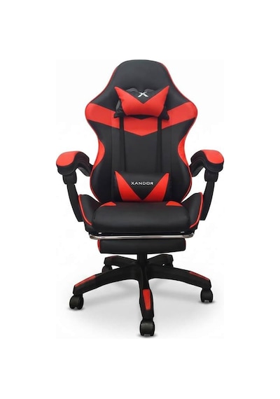 Xandor Xg300 Oyuncu Koltuğu Ayak Dayamalı Gaming Koltuk Çift Renk Deri 135 Yatabilen Boyun Bel Yastıklı Bilgisayar Sandalyesi - Kırmızı Çok Renkli