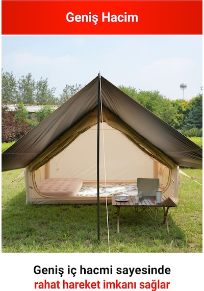 Rovos 6 Kişilik Şişme Kamp Çadırı, 4 Mevsim Su Geçirmez Oxford Kumaş, Tenteli Ve Sineklikli Pencere, Kolay Kurulum Lüks Aile Çadırı 300x210x200 Cm, 6.3 M² Bej